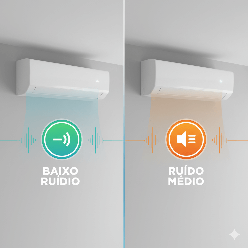 Comparação do nível de ruído entre ar-condicionado inverter e convencional.