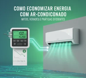 Display digital de ar-condicionado configurado em 23°C para otimizar consumo de energia