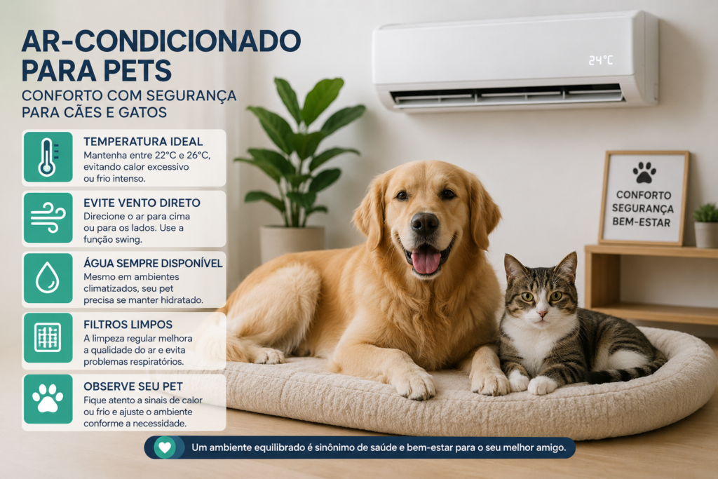 Ar-condicionado para pets com cachorro e gato em ambiente climatizado